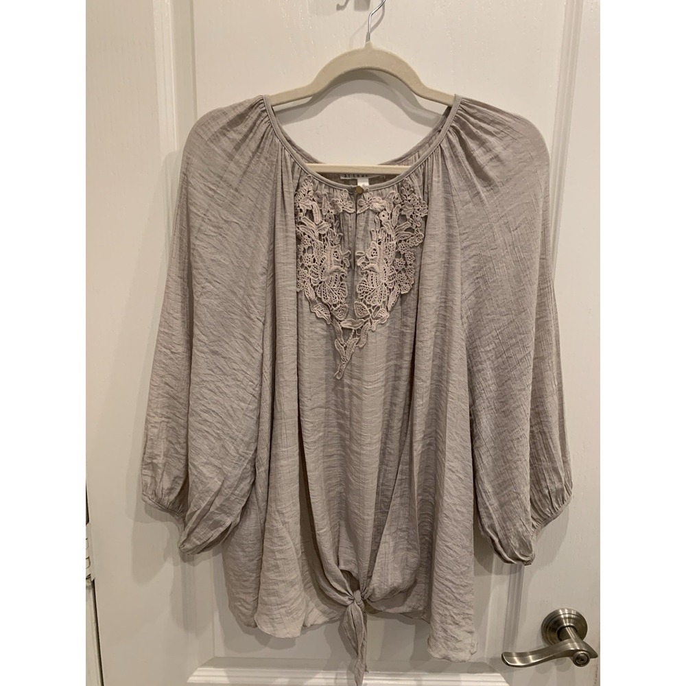 Spense Cream‎ Boho Peasant Large Top Crochet Accents Semi-Sheer